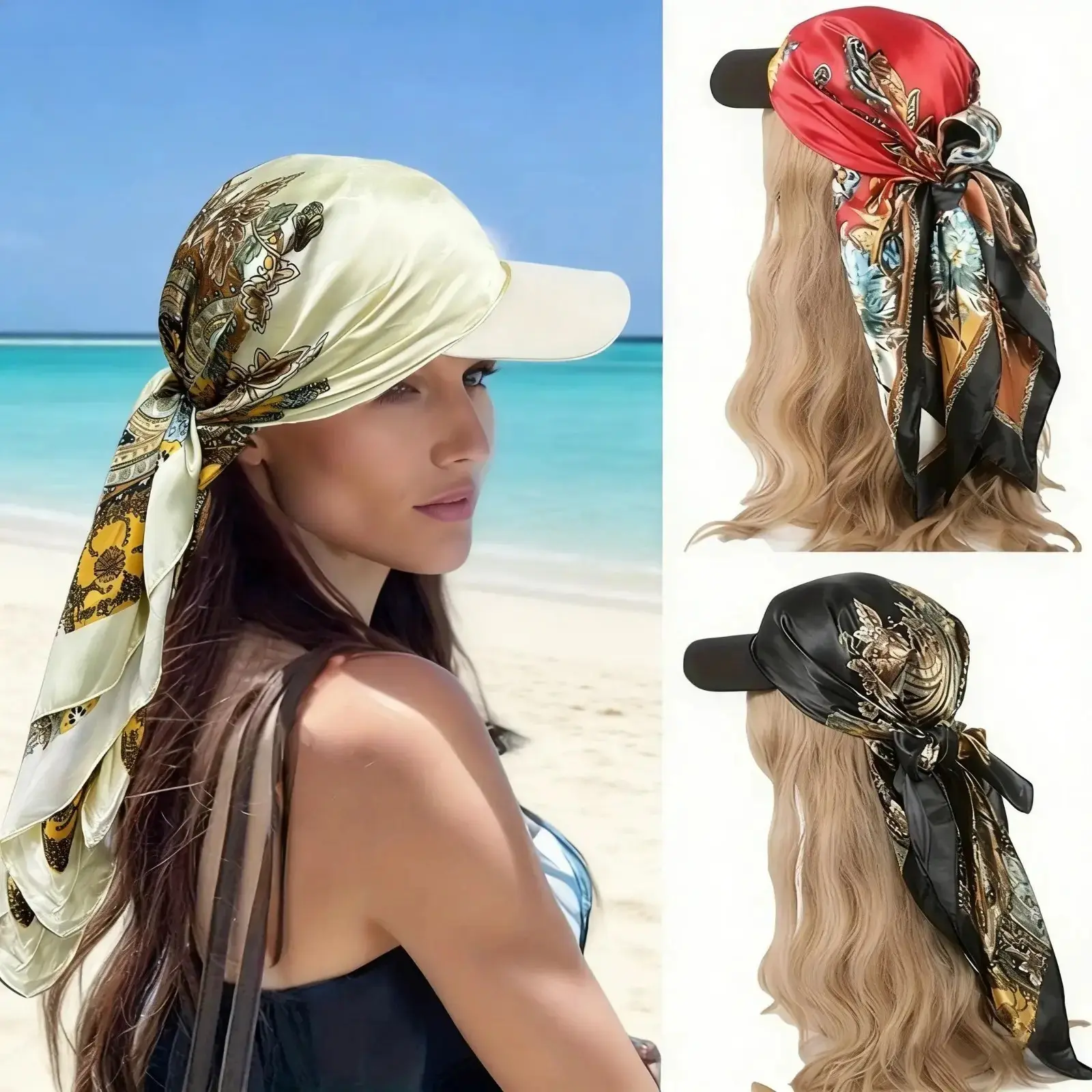 Culturally Inspired Lightweight Silk Scarf Wrap - Anti-UV, Decorated, Dual-Purpose Versatile Headscarf with Integrated Brim for Everyday Wear, Casual Outings, Lightweight Silk Scarfs