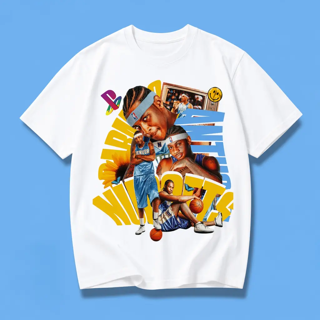 MELO Carmelo Anthony Vintage Basketball Graphic Unisex Heavyweight Cotton T-Shirt, Oversized Loose Fit Throwback Sports Streetwear Tee, Soft Breathable Casual Top for Game Days, Watch Parties & Daily Casual Outfits, Classic Legend Athlete Apparel,Perfect