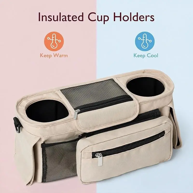 Universal Baby Stroller Storage Bag, Detachable Phone Case Design, Large Capacity Bottle Towel Organizer, No Drilling Installation, Stroller Accessories