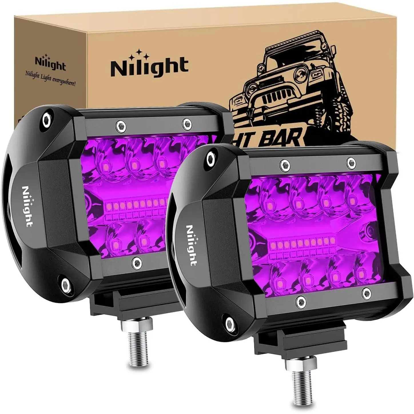 Nilight 4-Inch Purple Triple Row LED Light Pods, 2PCS 60W Flood-Spot Combo Vehicle Accessories, Heavy-Duty Aluminum Slide Mount Waterproof Off-Road Driving Lights (-40~85°C) for UTV, Pick-Up