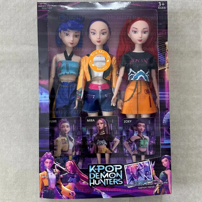 Kpop Rumi Mira Zoey Vinyl Doll Anime Hunters Girl 11 Inch Articulated With Theme Music Cute Toy 3PCS Set Gift for Kids Girl Fans