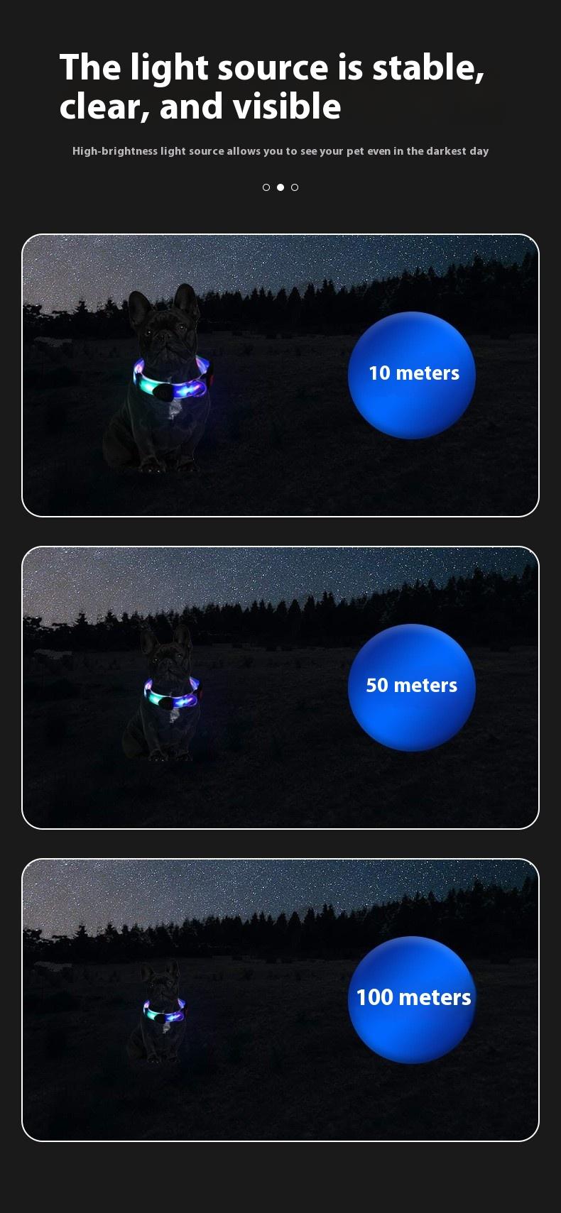 【Pet Essential】USB rechargeable luminous leather belt LED flashing collar with adjustable brightness, extremely cool. christmas  collar ball toy duney  leash Adjustable LED iyoshop  dog harness