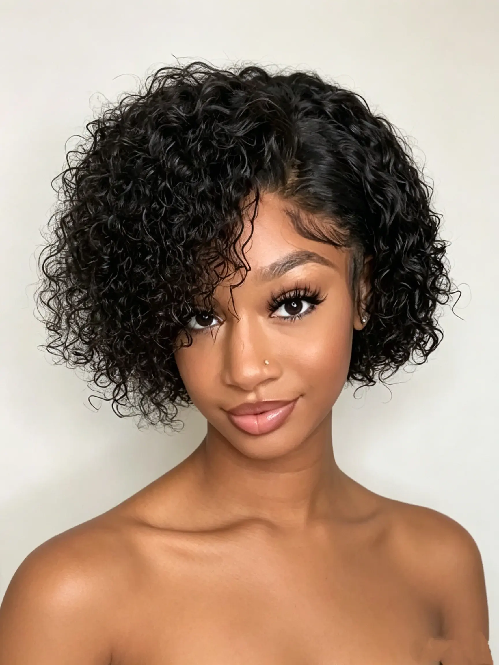Women's African small roll wig, 13x6 deep wave non adhesive wear-resistant Go wig, handmade crochet synthetic wig, European and American fashionable natural curly hair, similar to Indian curly hair bundles and Myanmar curly hair bundles, Bohemian Curl Wig
