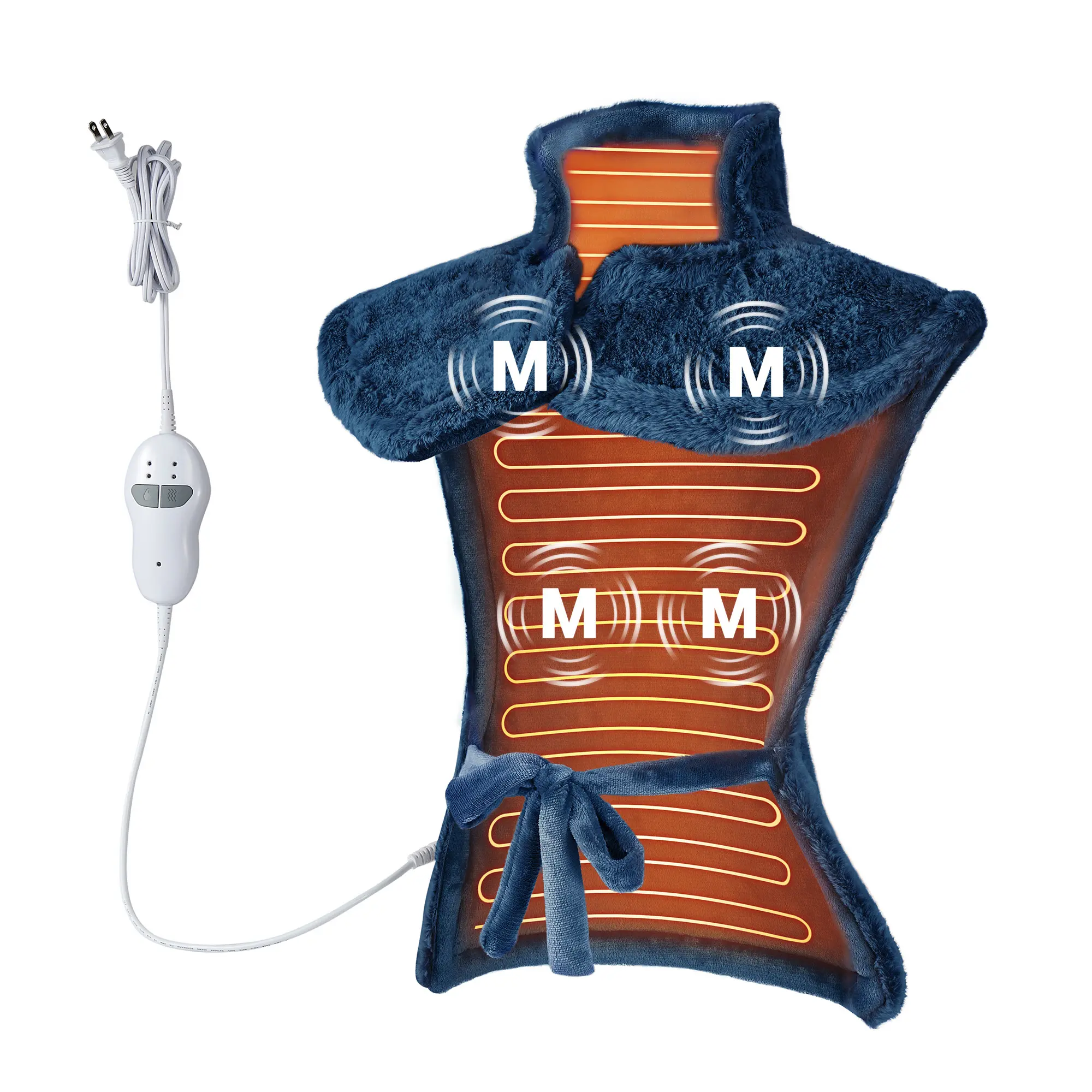 Electric Heating Pad with Massager for Back, Neck & Shoulders – Large Wearable Pad 24"x35" – 2 Heat Levels, 4 Vibration Modes, Auto Shut-Off, Pain Relief for Cramps & Muscle Soreness