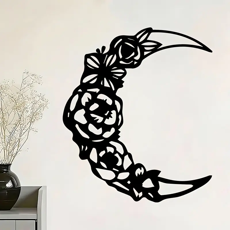 1pc of Floral Crescent Moon Metal Wall Decoration, Featuring a Rose-Decorated Moon Sculpture Mural, Showcasing Artistic Metal Craftsmanship. It'S an Exquisite Addition for Wedding And Anniversary Decorations