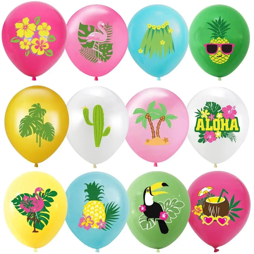 12" Hawaiian Round Latex Balloons Assortment - Multiple Packs (5/10/20pcs, 5pcs Incl.), Pineapple Print-Coconut-Flamingo Decor for Summer Beach Birthday Supplies (Home & Festive Party Essentials)