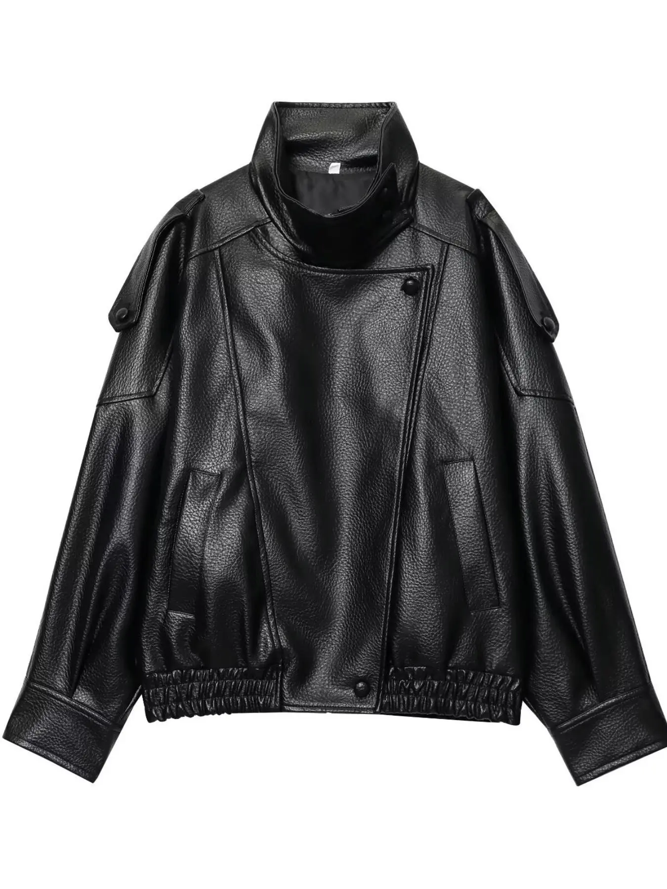 Women's Faux Leather Jacket Coat, Fitted Jacket, Stylish Casual Outerwear, Perfect for Fall & Winter, Comfortable and Trendy Design