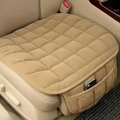 Soft Plush Car Seat Cushion with Side Pocket, Winter Warm Non-Slip Unisex Universal Fit for Sedan SUV Truck, Cozy Look Car Interior Protector Accessory