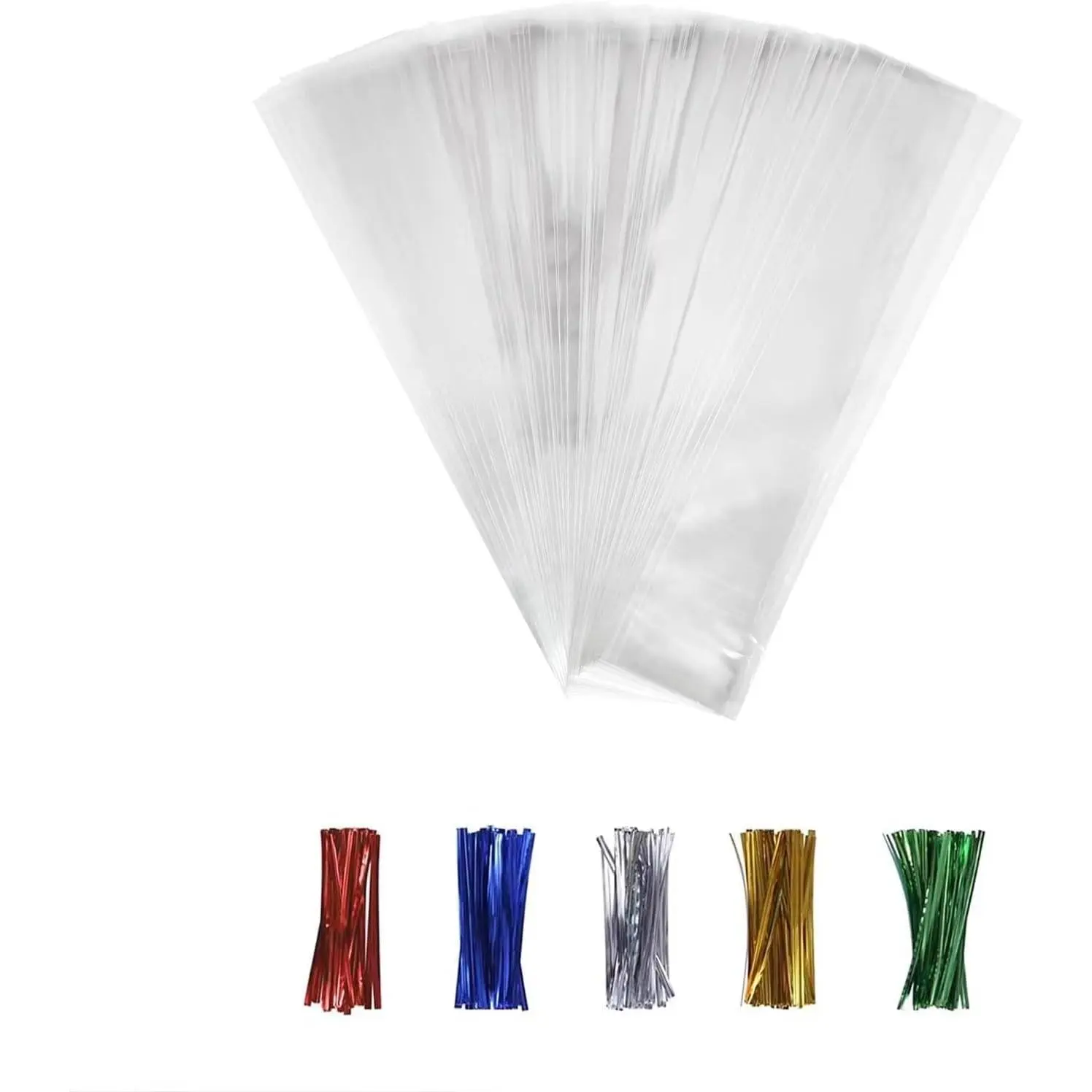 50 count Cellophane Bags, Cello Cellophane  Bags 2x10 Plastic  Bags for Packaging Cookies, Pretzel Rod, Sandwich, Candy, , Clear Party Favor Bags with Ties