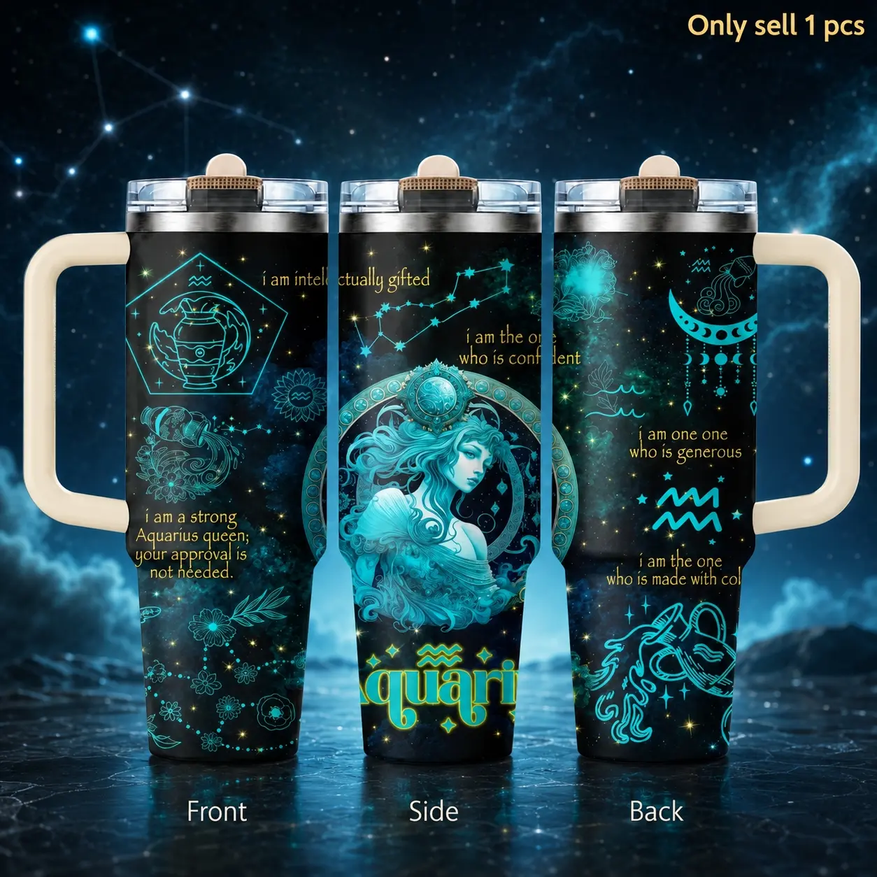 Celestial Constellation 40oz Vacuum Insulated Tumbler with Handle & Straw Lid, Starry Night Stainless Steel Insulated Travel Cup, Insulated Vacuum Flask for Water, Iced Coffee, Office, Gym, Road Trip, Car Holder, Astrology Gift, Thermal Tumbler