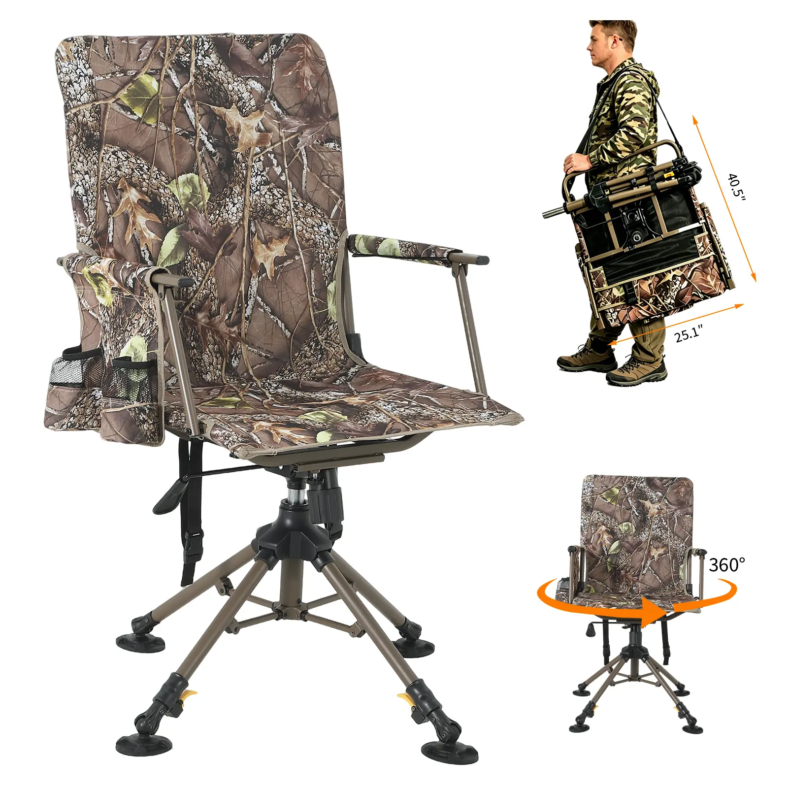 360° Swivel Hunting Chair, 330LBS Capacity Folding Stool, Portable Ground Blind Seat with Carry Strap for Camping, Fishing, No Tools Needed, Sets Up in Seconds,camping essentials