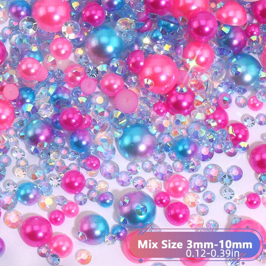 Mixed Size Flat Back Pearls & Rhinestones (1200pcs), Resin Rhinestones, Semi-circular Flat Back Pearl Rhinestones, DIY Materials For Nails, Face, Art, Crafts, Jewelry Decoration, Bling Rhinestone Decoration