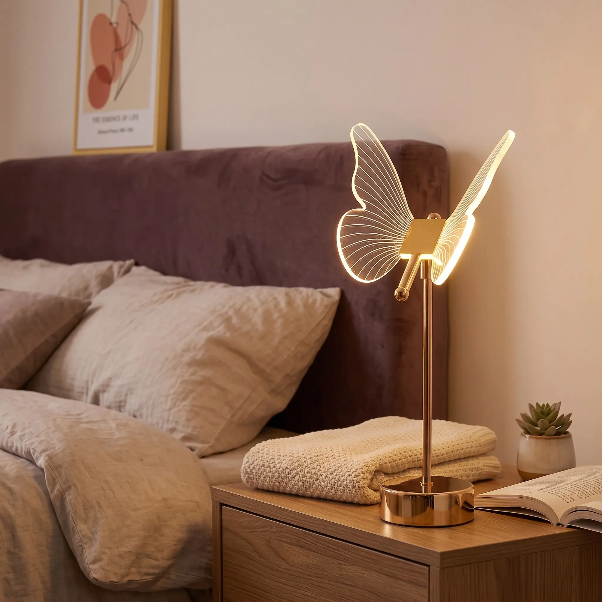 USB Butterfly LED Desk Lamp, 3-Color Dimmable Night Light, Modern Decor for Bedroom, Office, Shelf, Great Gift for Art Lovers