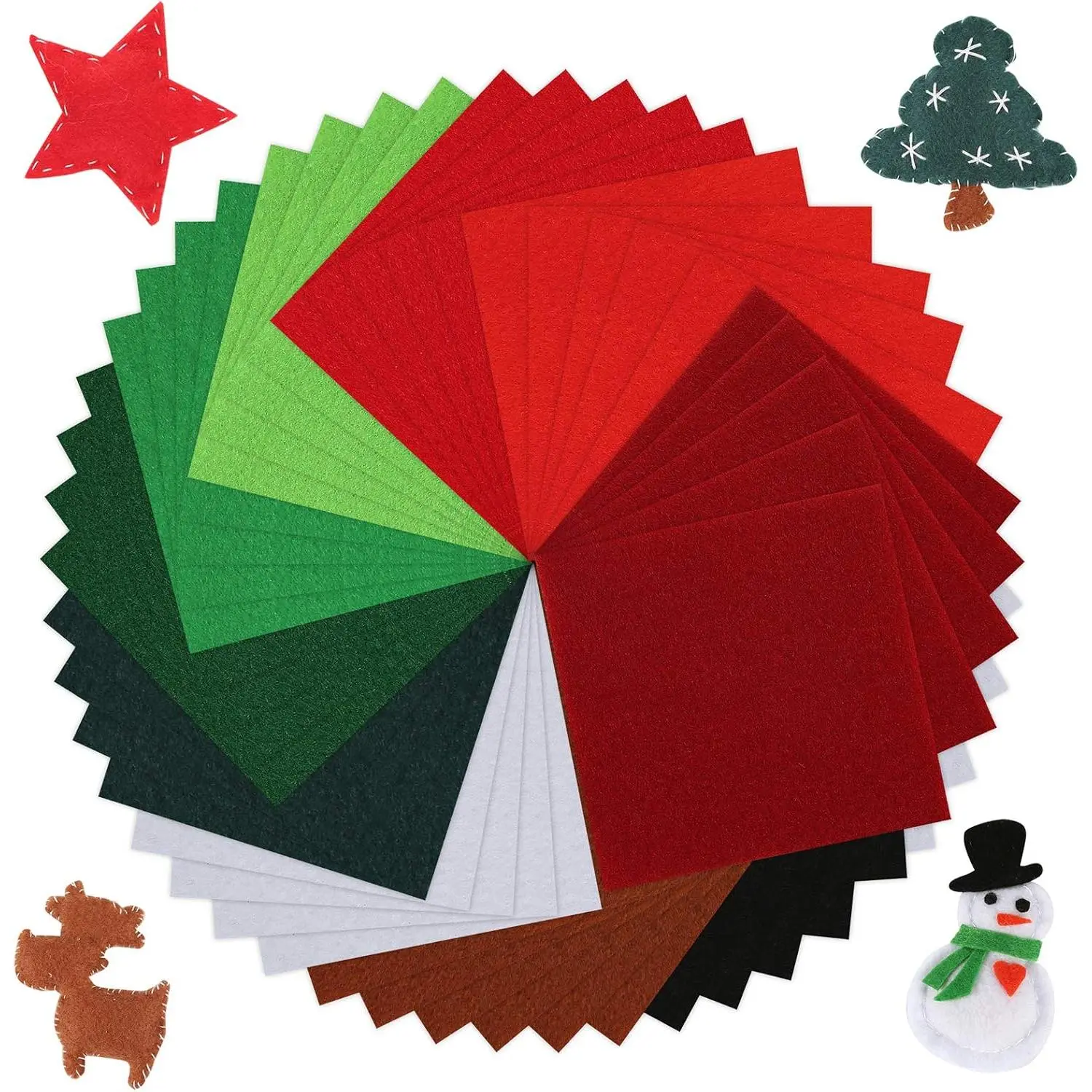 50 Pieces Soft Christmas Felt Fabric Sheets 4x4 Inch 1.4mm Thick 10 Colors for DIY Art Crafts and Christmas Decorations