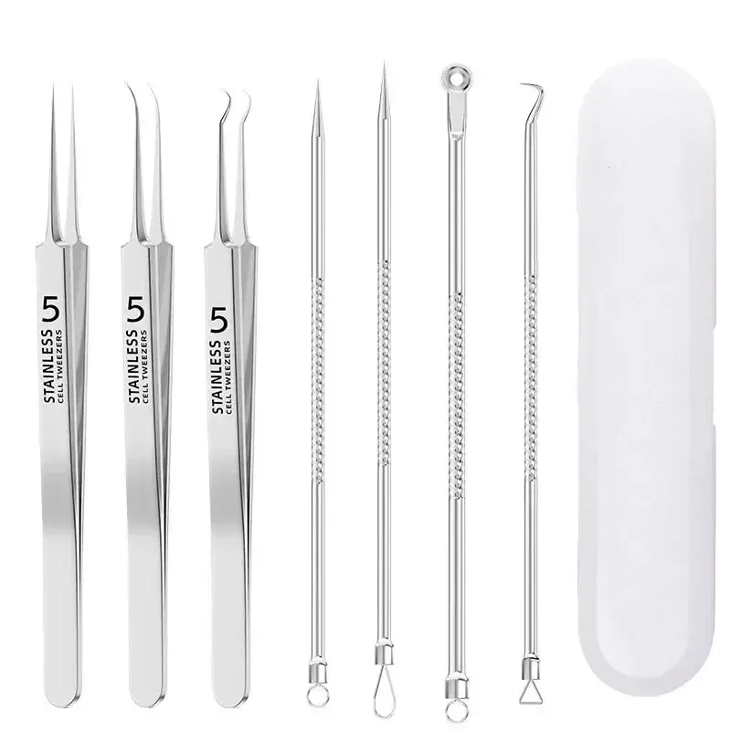Stainless Steel Blackhead Clip Set, 7pcs Splinter Acne Clip, Cell Tweezer, Pimple Pin, Beauty Salon Acne Removal Tools, Acne Needle Kit