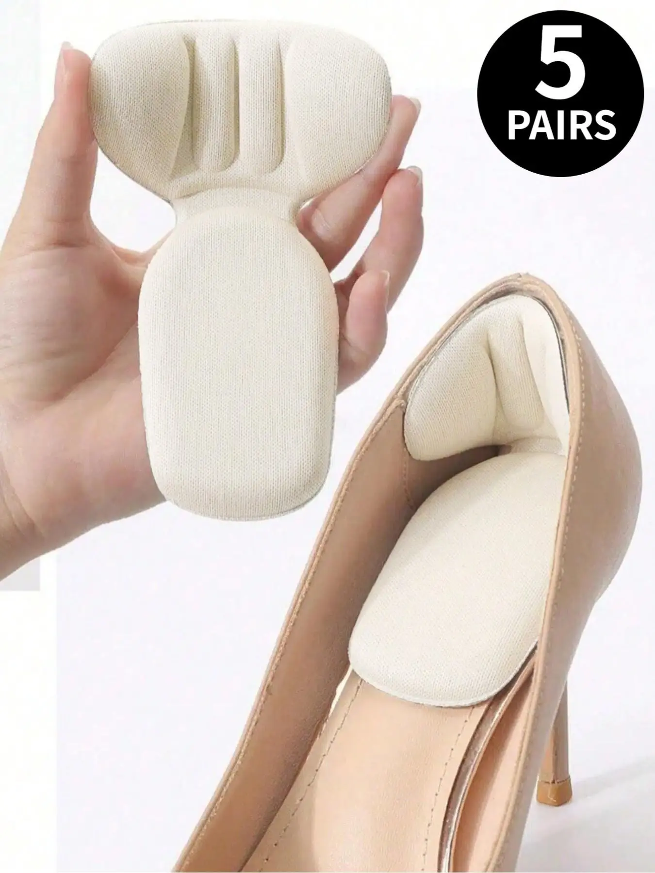 5-Pair Heel Anti-Slip Inserts, Non slip insole, Fits loose shoes with high heel adhesion Unisex design enhances shoe fit and comfort Prevents heel slippage and blisters Ideal for women's high heels Perfect for summer wear Shoe Insoles