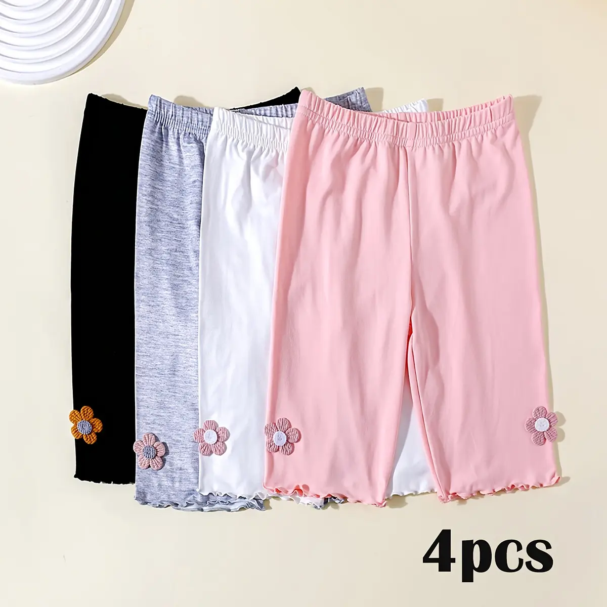 4-pack of girls' thin elastic leggings that can be worn as outerwear, five-point pants