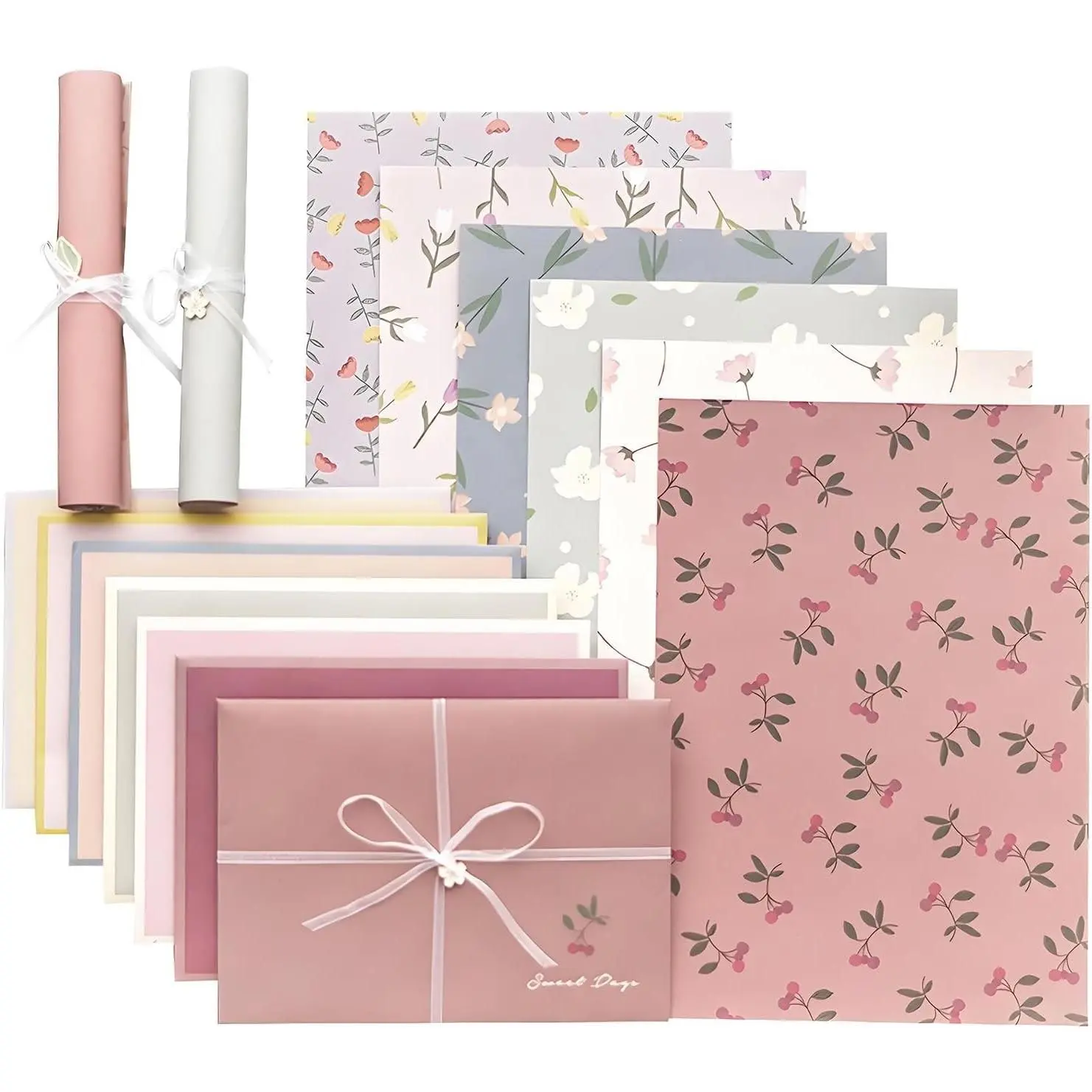 72 Pcs Cute Floral Stationery Paper Envelopes Set, 6 Styles - 24 Lined Writing Paper & 12 Envelopes, Letter Writing Kit for Girls, Office, School