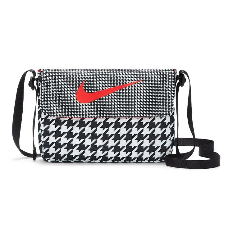 Nike Black and White Houndstooth Casual Fabric Crossbody Bag for Men and Women