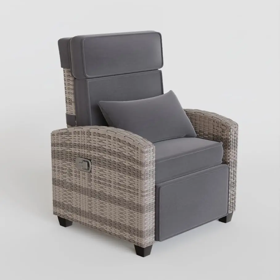 GARVEEOutdoor Adjustable PE Rattan Recliner Chair with Flip-Up Side Table, 150° Lay Flat, All-Weather Steel Frame, Gray Cushion Patio Lounge Chair for Garden, Poolside, Balcony in Gray and White Gradient