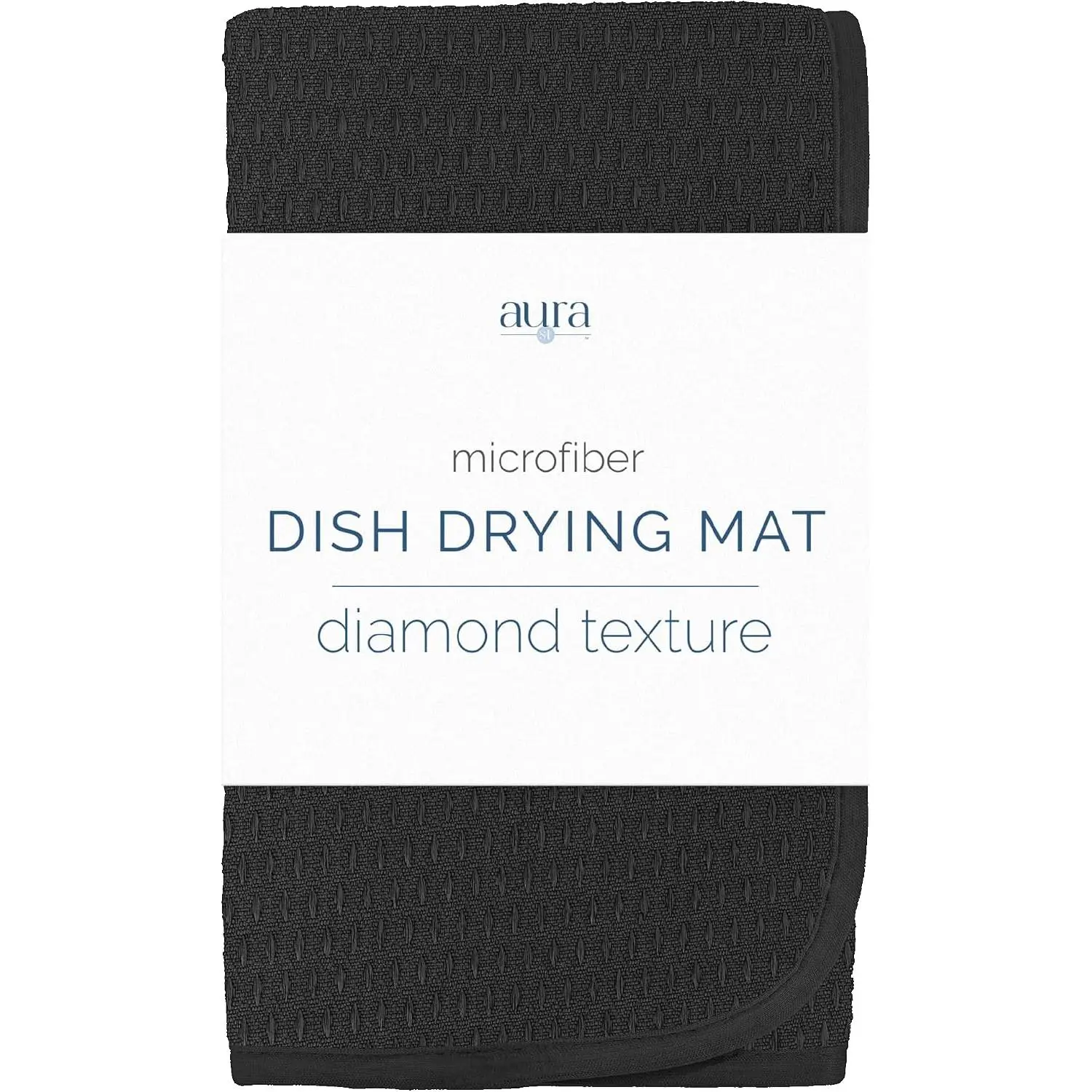 Dish Drying Mat, 16" x 18", Large,  Texture, Black | Absorbent Microfiber, Kitchen Counter Mat for Dishes, Utensils, Pots and Pans, Machine Washable