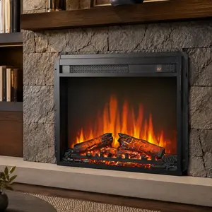 Arch 23-Inch Electric Fireplace Insert - 23-Inch Profile Ultra-Thin Heater with Log Set, Realistic LED Light Flame, Remote Control with Timer, Overheating Protection, 64°F to 82°F, 1400W/5000 BTU, Wall Mount or Freestanding