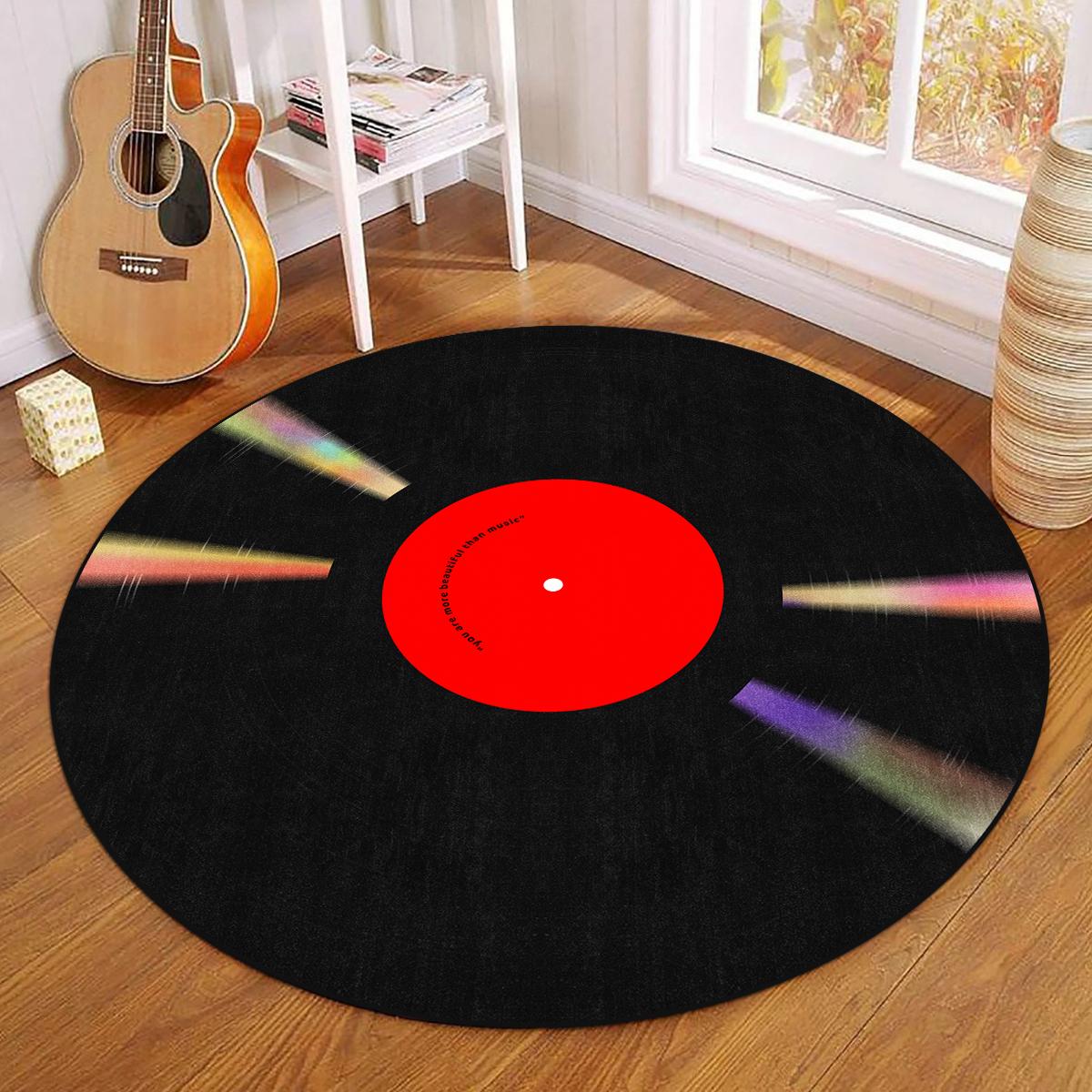 Vinyl Record Pattern Round Decorative Area Rug, Non-slip Washable Floor Mat, Soft Floor Carpet for Home Living Room Bedroom Game Room Decor, Vintage Printed Rugs