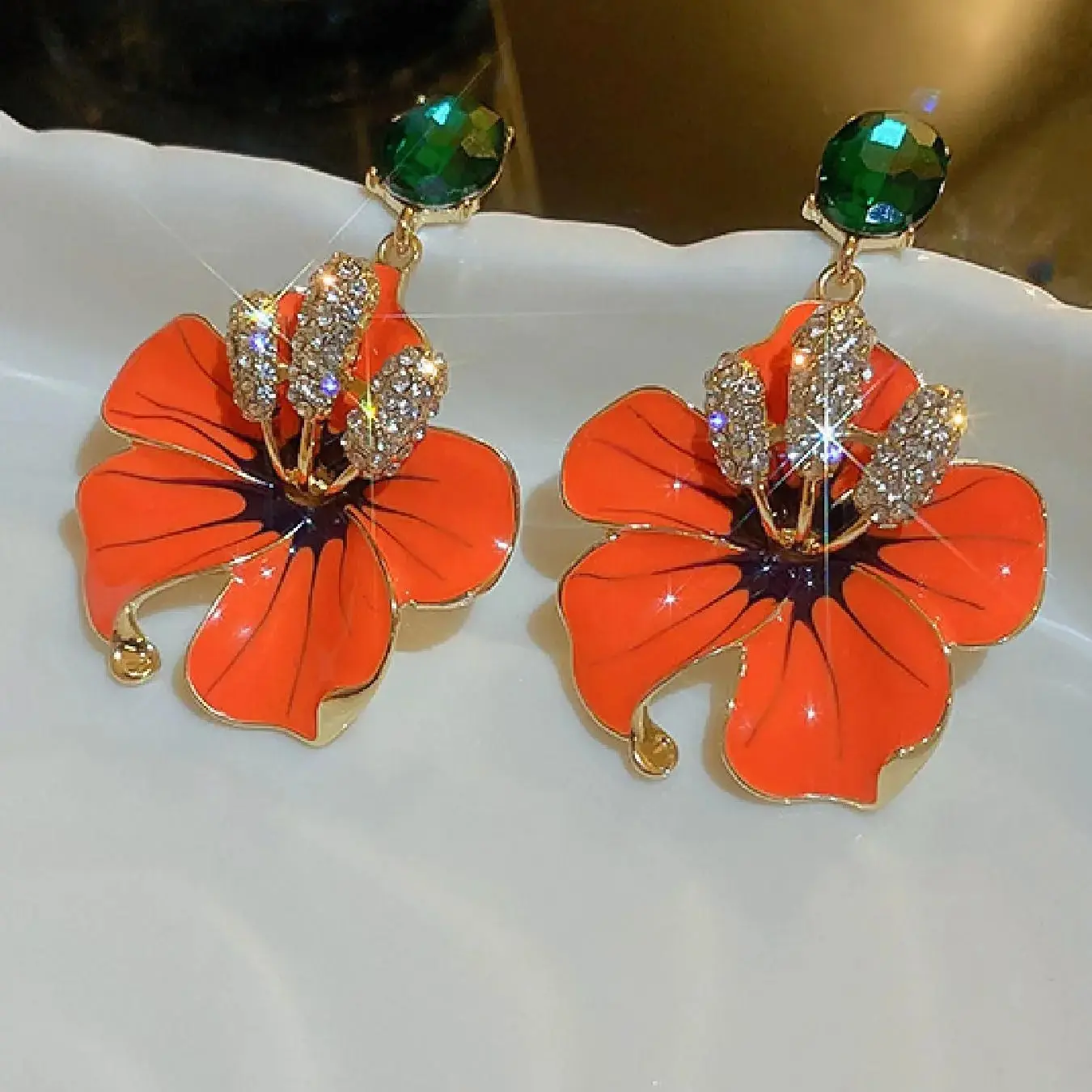 Fashionable Flower Design Dangle Earrings, Artificial Crystal Decorated Earrings for Women, Elegant Jewelry for Party, Daily Clothing Decor for Girl, Artificial Zirconia Earrings