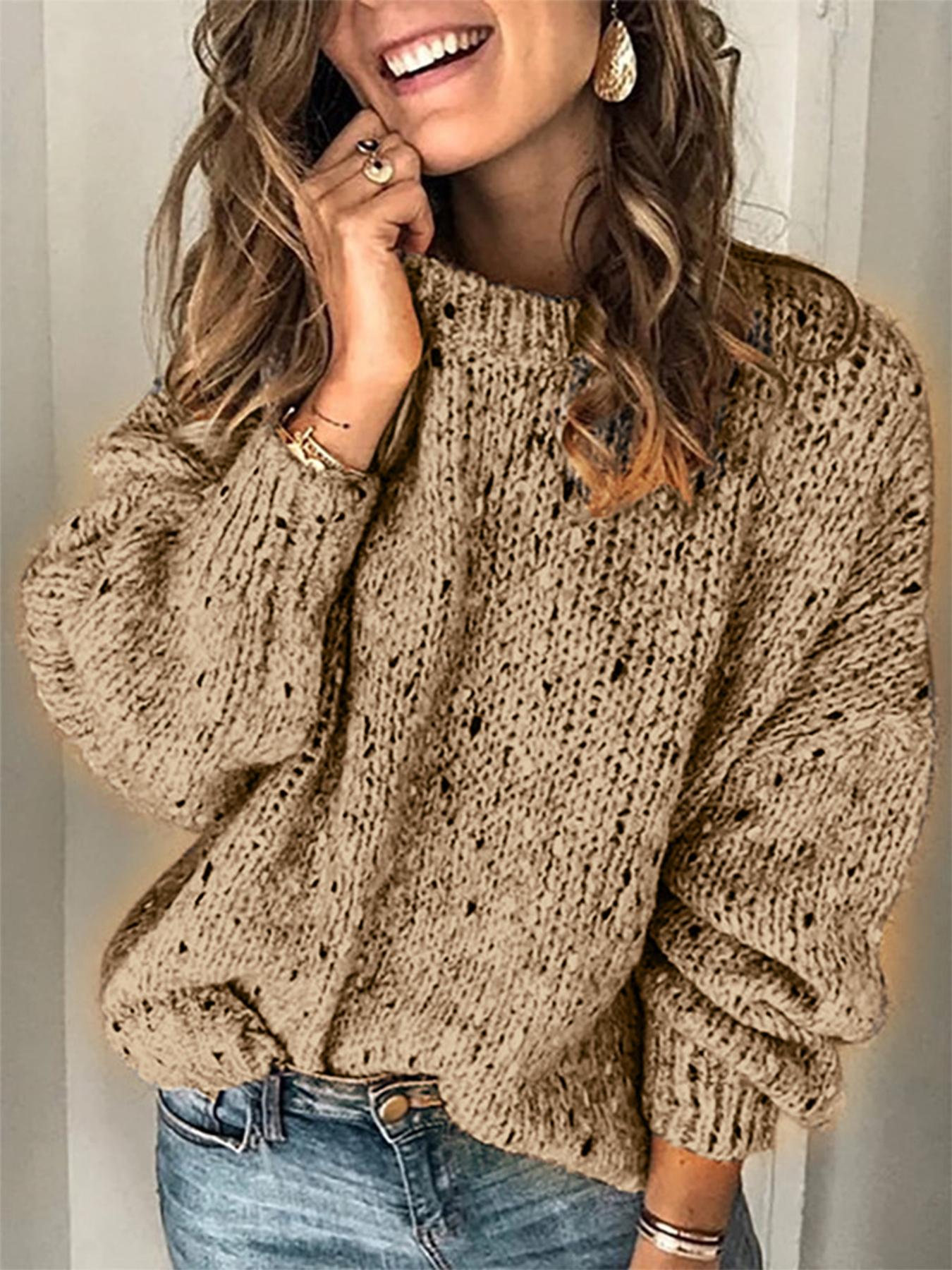 Women's Plain Drop Shoulder Sweater, Casual Long Sleeve Round Neck Jumper for Fall & Winter, Fashion Ladies' Knitwear for Daily Wear, Tops, Womenswear