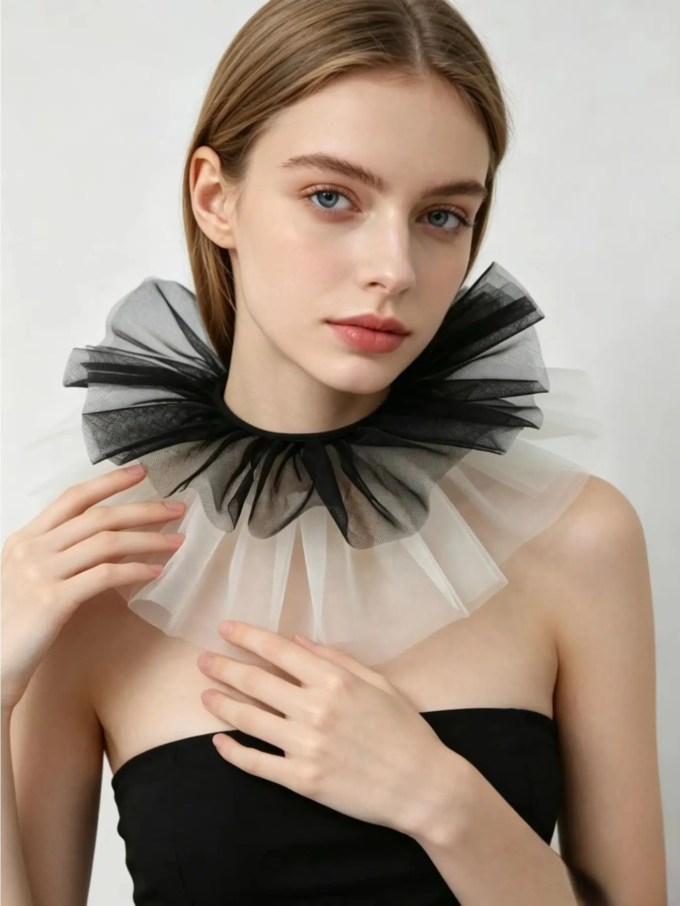 New Arrival Black and White Color-Blocking Clown Ruffle Collar Multi-Layer Mesh Detachable Collar Stage Performance Party Accessory Cosplay Grad Photo Props Photography Prop