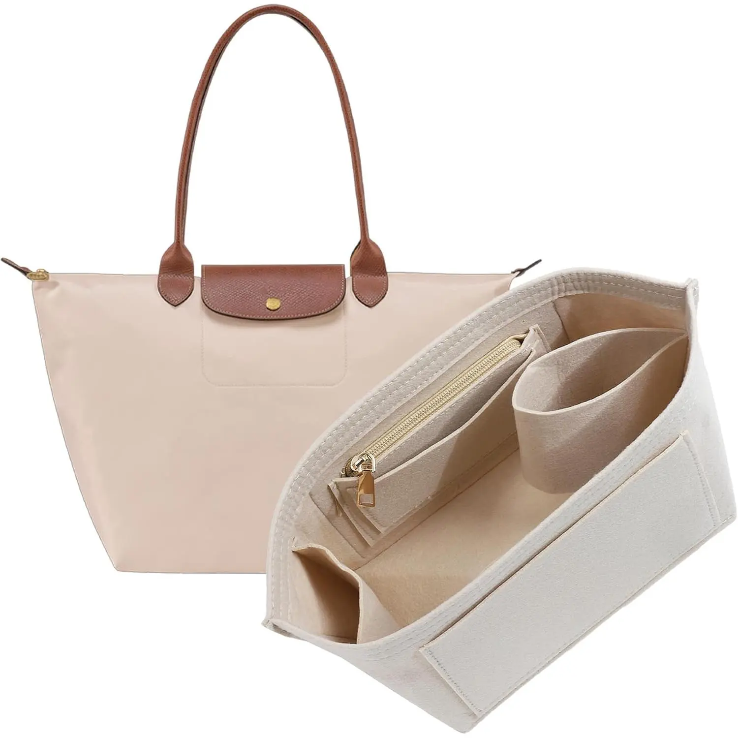 Purse Organizer Insert for Longchamp Le Pliage L Tote Bag, Beige