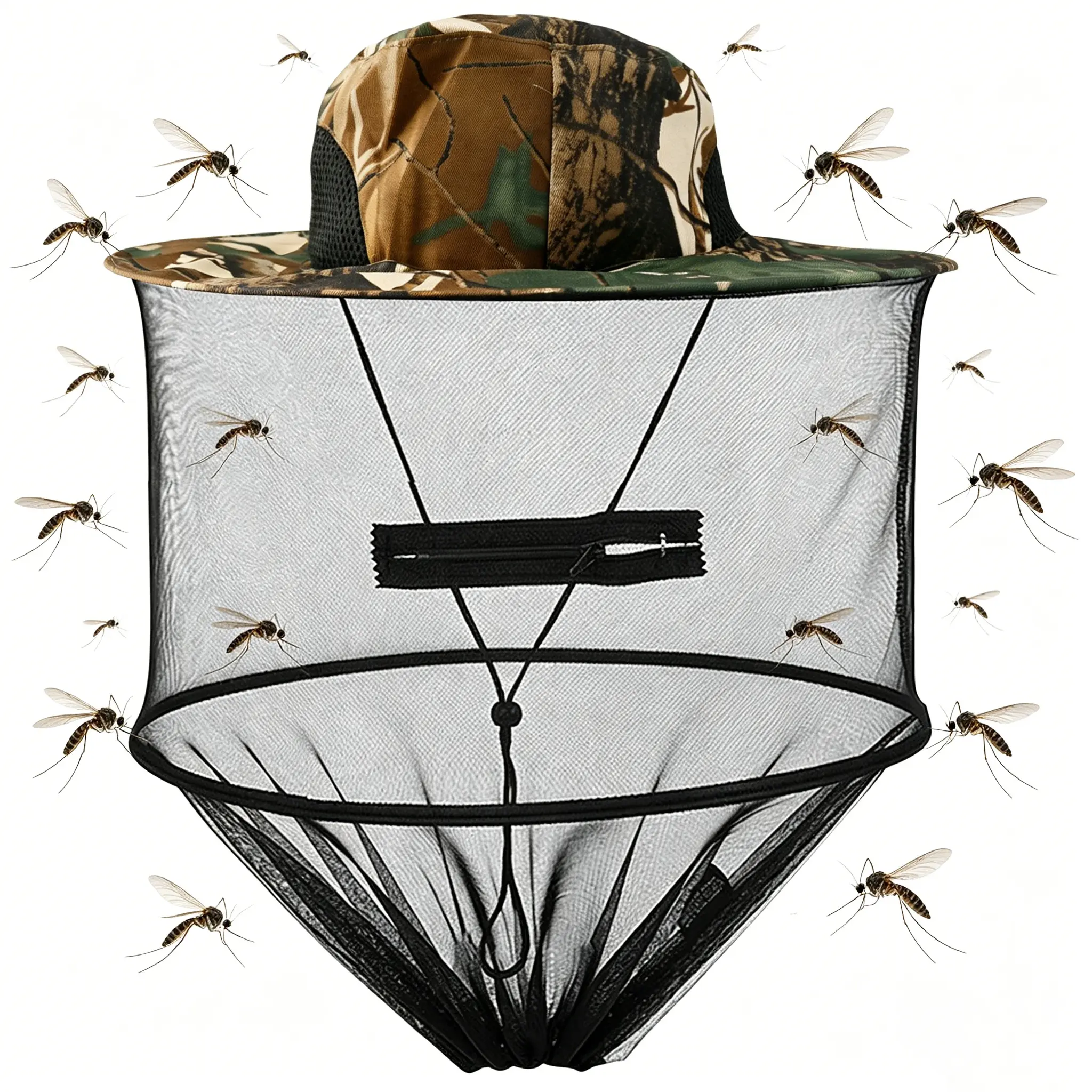 Universal Adjustable Lightweight Polyester Anti-Mosquito Head Net Hat - Sun Protection Mesh Veil Bug Hat with Hidden Net, Durable Full Coverage for Outdoor Fishing, Hiking, Father's Day Gift for Men & Women, One Size