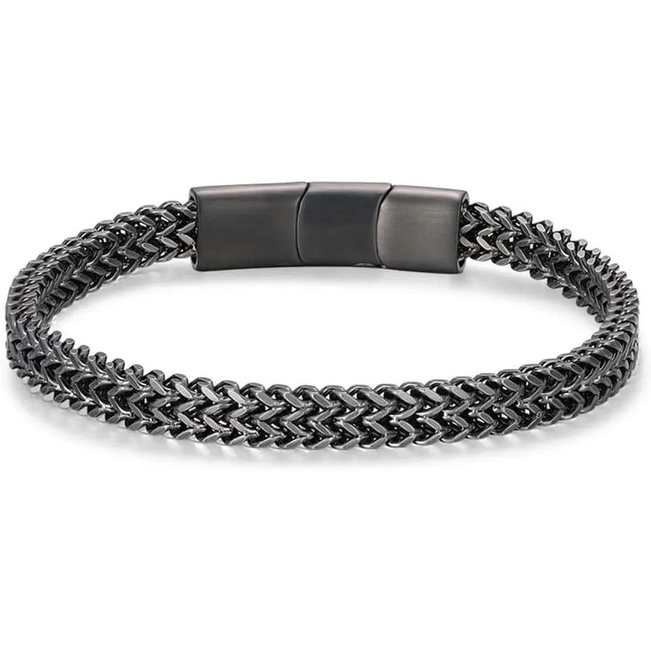 Mens Bracelet-Stainless Steel Magnetic Clasp Franco Chain Bracelets for Men