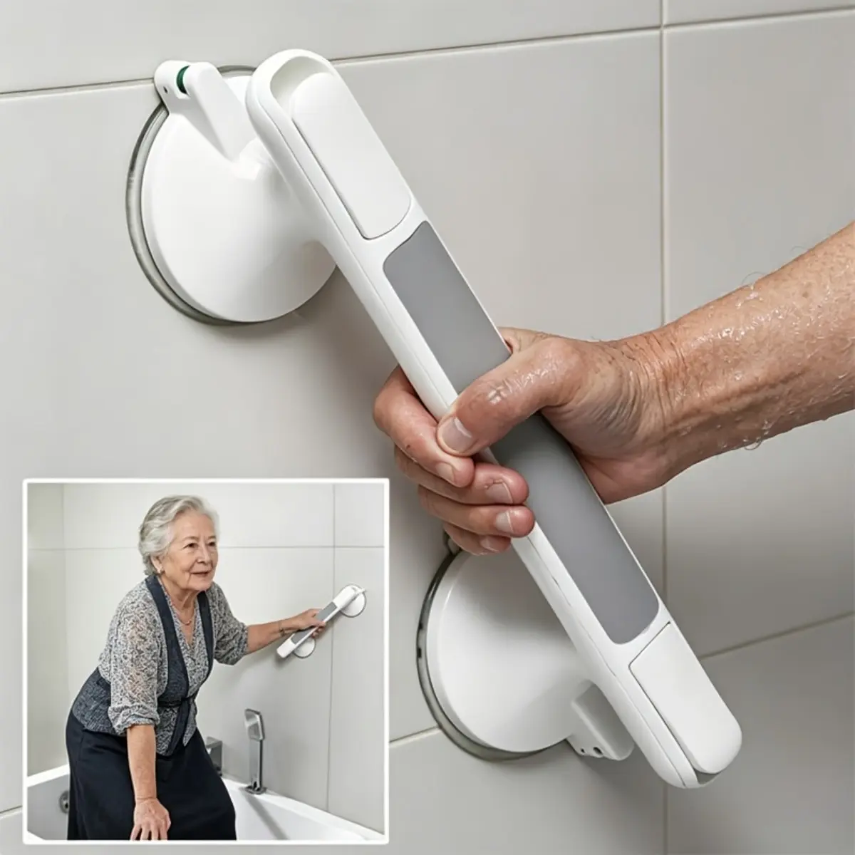 Portable Safety Suction Grab Bar (2-Pack) - Durable Assist Grip for Seniors - Easy No-Drill Installation for Shower, Tub, Toilet, and Kitchen - Reliable Balance Support Handle for Home Safety and Mobility