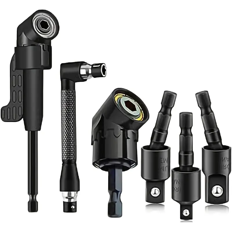 6Pcs Right Angle Drill Bit Adapter Set, 360° Rotatable 1/4" 3/8" Impact Socket Adapters, 105° & 90° Angled Hex Shank Drill Bits, Multi-Angle Tools for Home Repair DIY, Power Tool Accessories