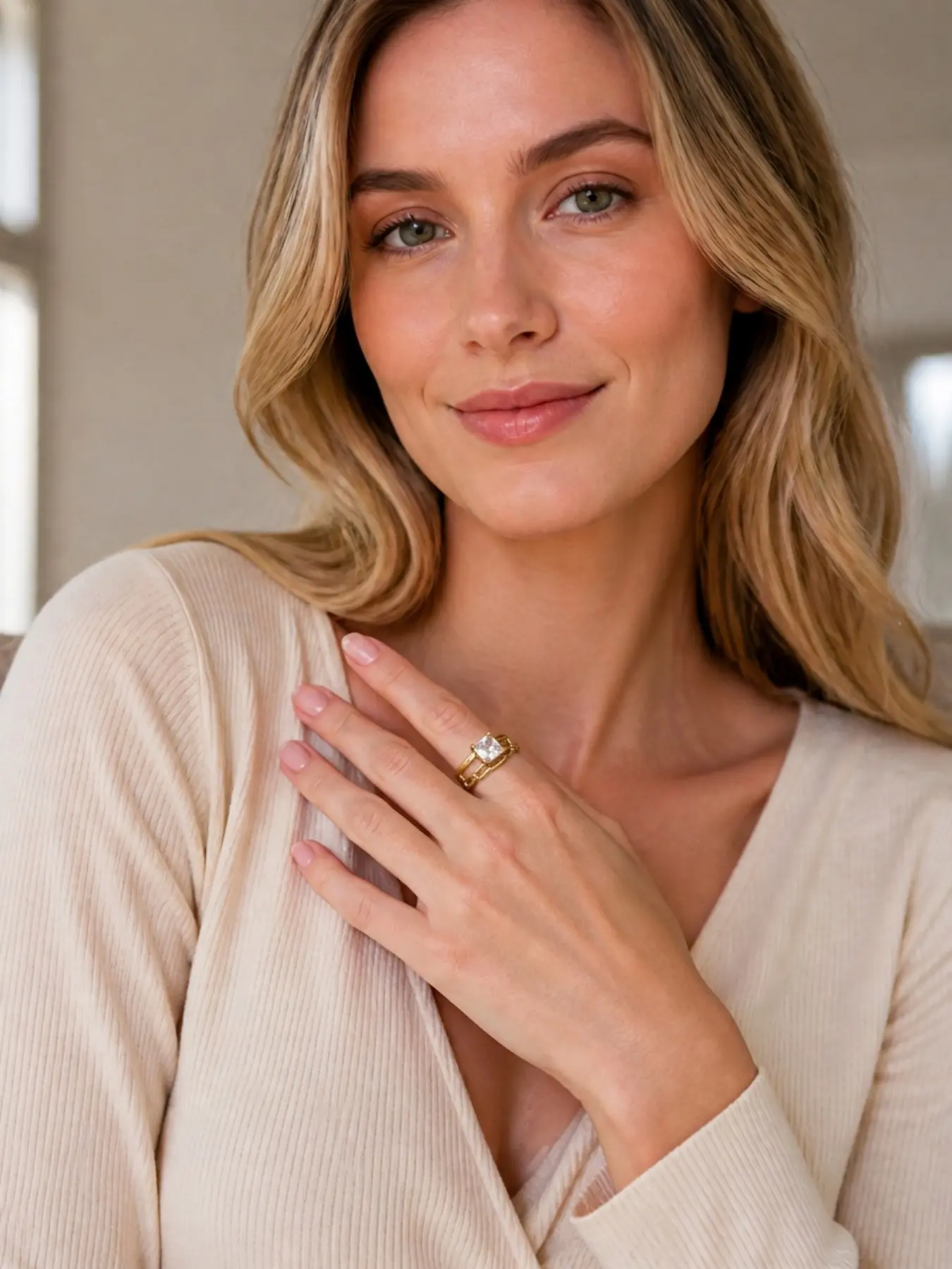 Adjustable Titanium Steel Ring, Elegant Zirconia Double Layer Chain Open Ring, Fashionable Stackable Jewelry for Women