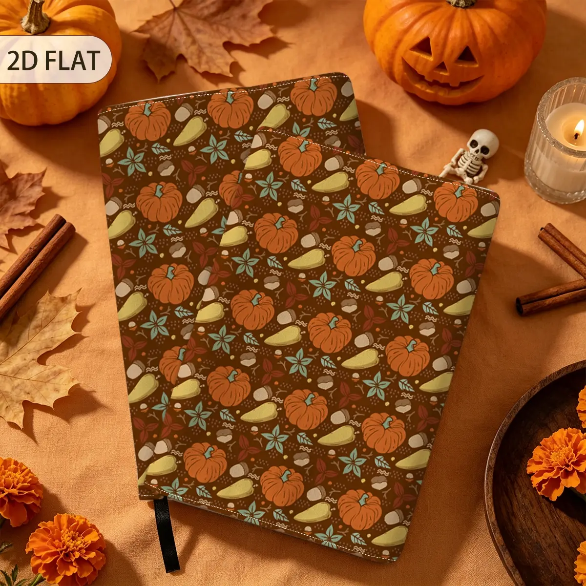 1pc A5 Book Sleeve, Dark Brown Background Pumpkin Gourd Acorn Floral Leaf Print Book Cover, Vintage Fall Harvest Fabric Notebook Protective Book Pouch For Daily Reading & Journal