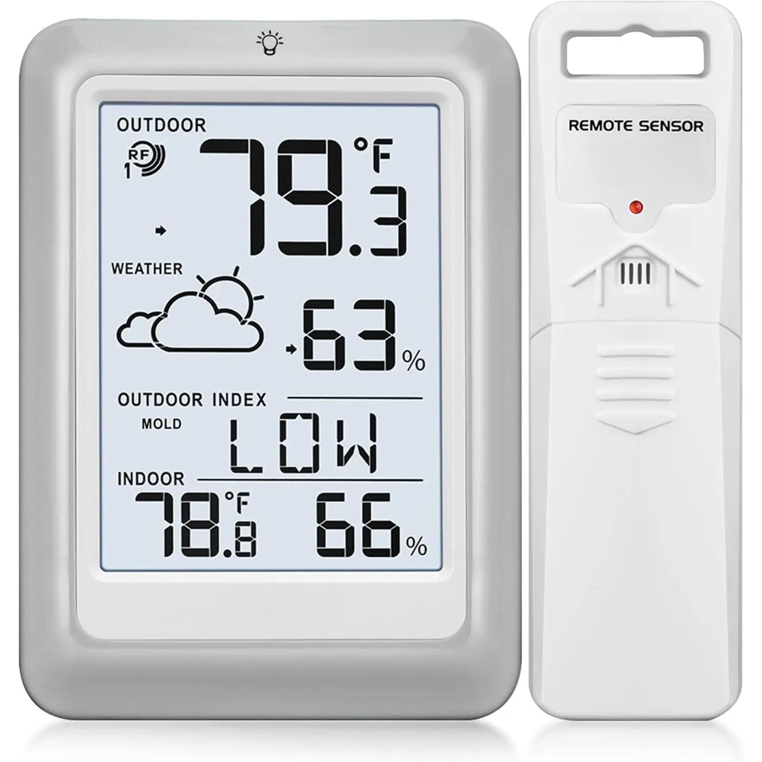 Indoor Outdoor Thermometer Hygrometer Wireless Weather Station, Temperature Humidity Monitor Battery Powered Inside Outside Thermometers with 330ft Range Remote Sensor and Backlight Display
