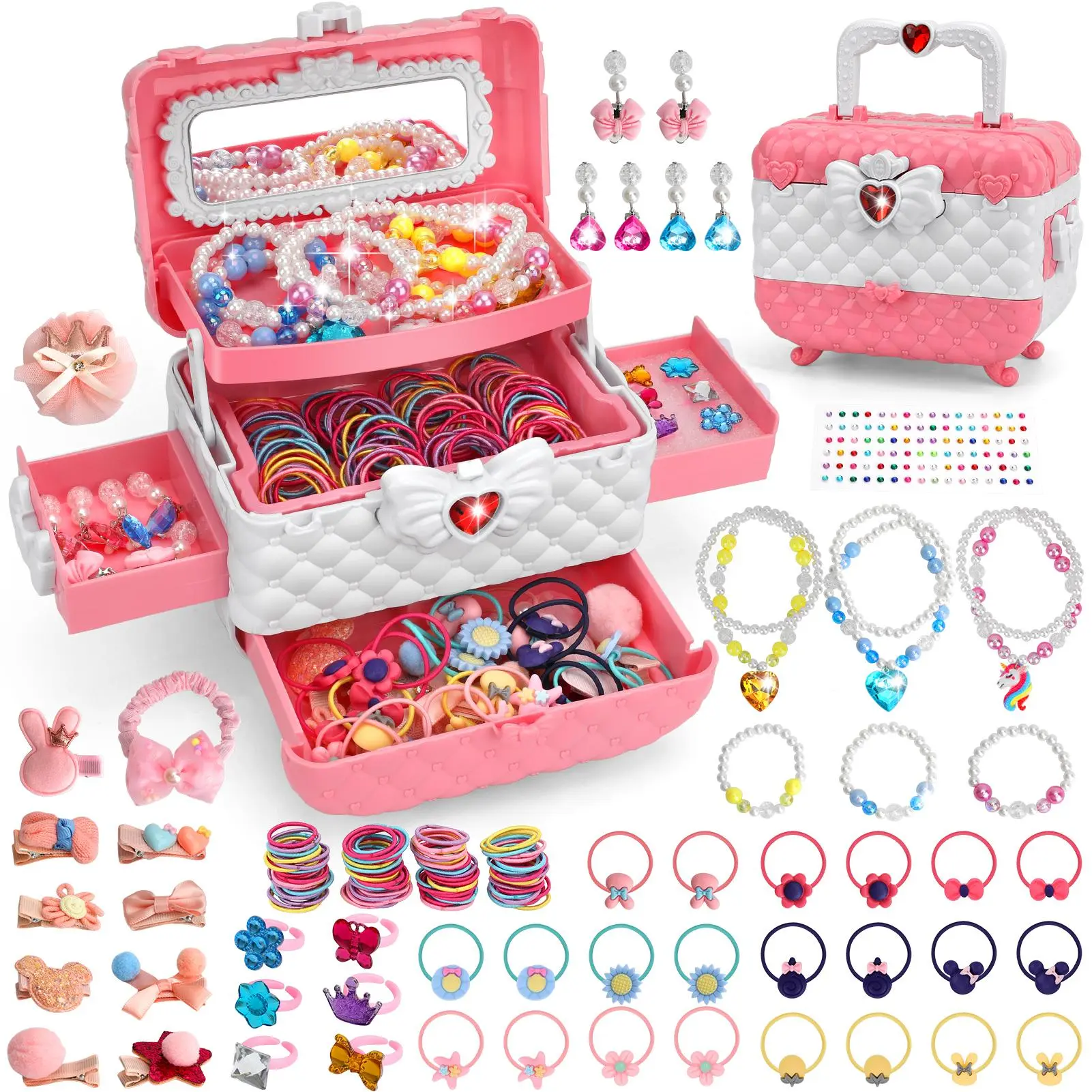 Children's jewellery accessory sets, dress-up jewellery sets for children, costume jewellery with hair clips and headbands, girls' toys, Christmas gifts suitable for girls aged 3, 4, 5, 6, 7, 8, 9, 10, 11 and 12., Plastic Necklace For Daughter