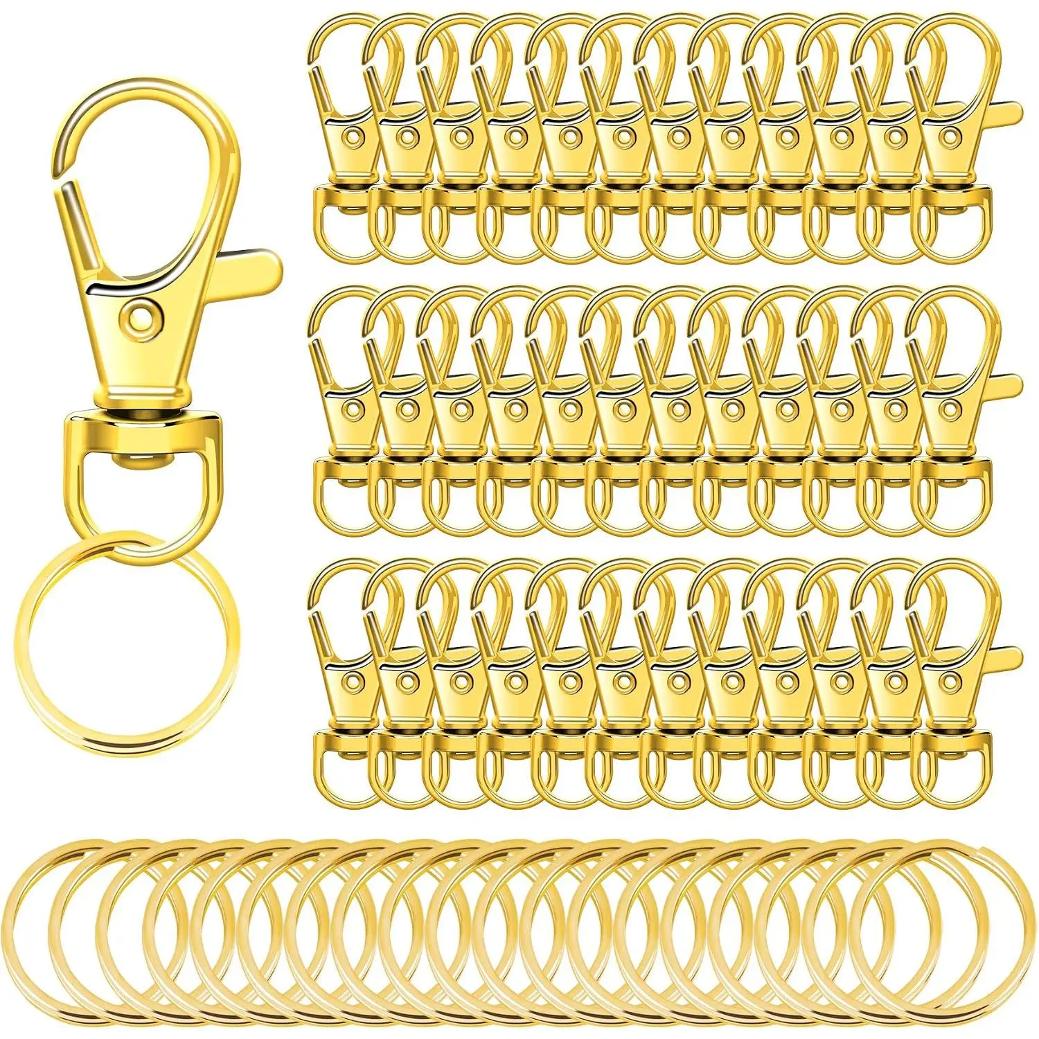 60 count  Swivel Snap Hooks with Key Rings, Clip Hooks | Key Chain Rings, Lobster Claw Clasps, for Lanyard Clip  Making Crafts