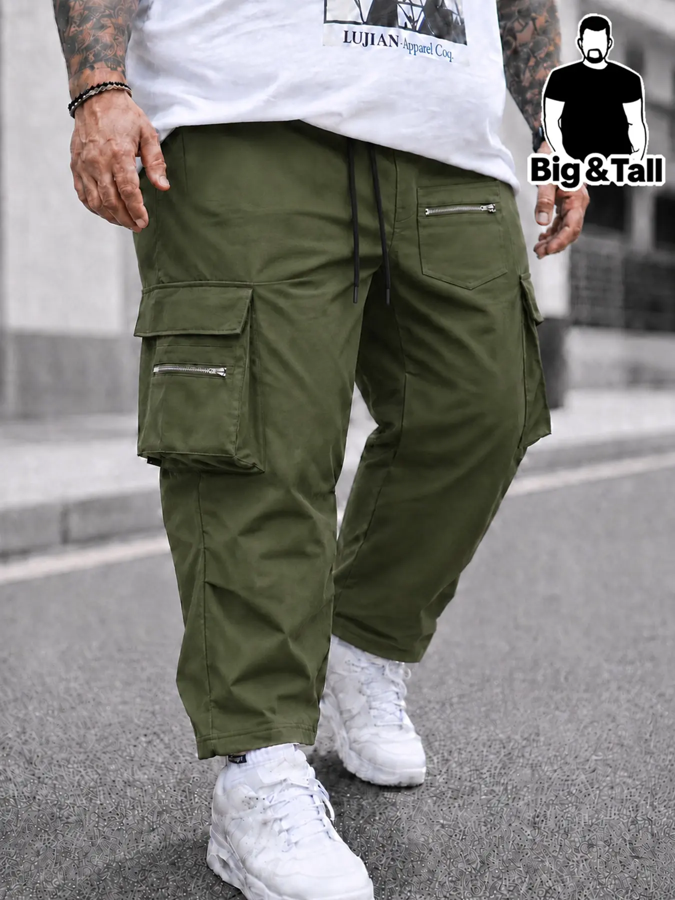 Large Size Men's Outdoor Multi-Pocket Cargo Pants, Casual Streetwear Trousers, Plain Casual Straight Leg Long Pants, Perfect for Hiking & Daily Wear, Ideal Gift