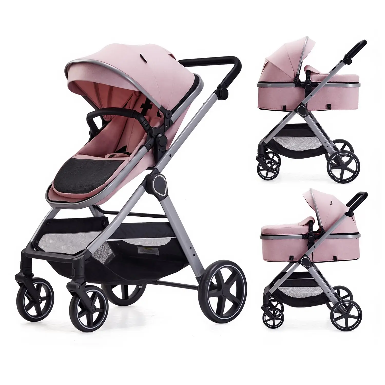 Unisex 2-in-1 Baby Convertible Stroller - Adjustable Bassinet for 0-36 Months Infants, No Extra Fabric Needed (Pink)