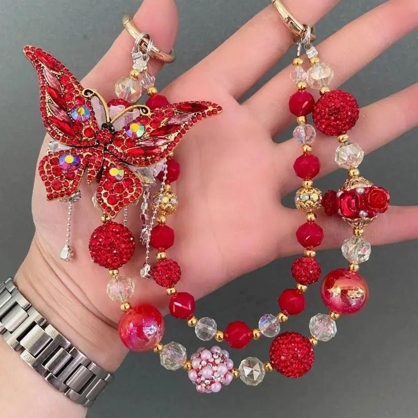 Butterfly Bag Charm for Women, Crystal Beaded Purse Pendant, Sparkly Rhinestone Keychain Accessory, Y2K Cute Handbag Decoration Gift for Girls & Fashion Lovers