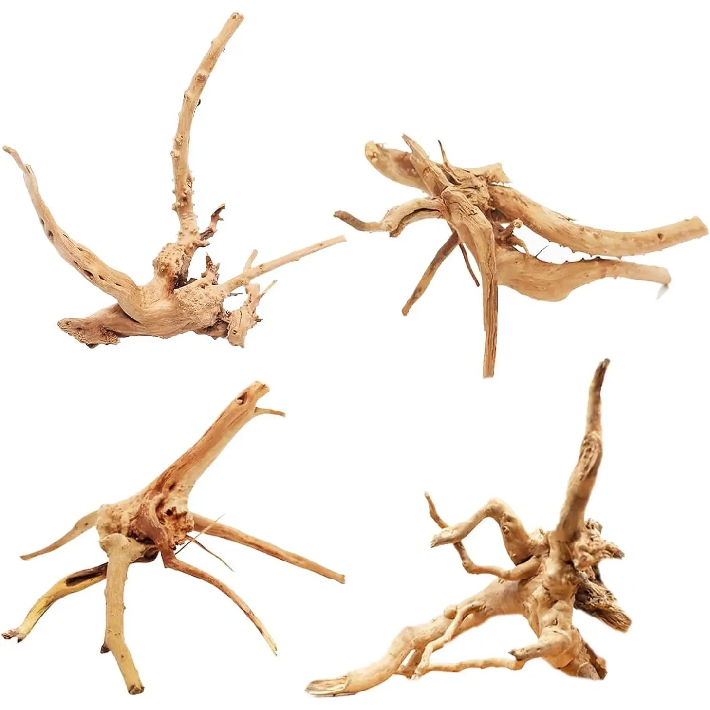 Natural Aquarium Driftwood Set Pack (4 PCS, 4"-7" in), Aesthetic Appeal Reptiles/Fish Tank Ornament, Reptile Branch & Plant Stump Decor