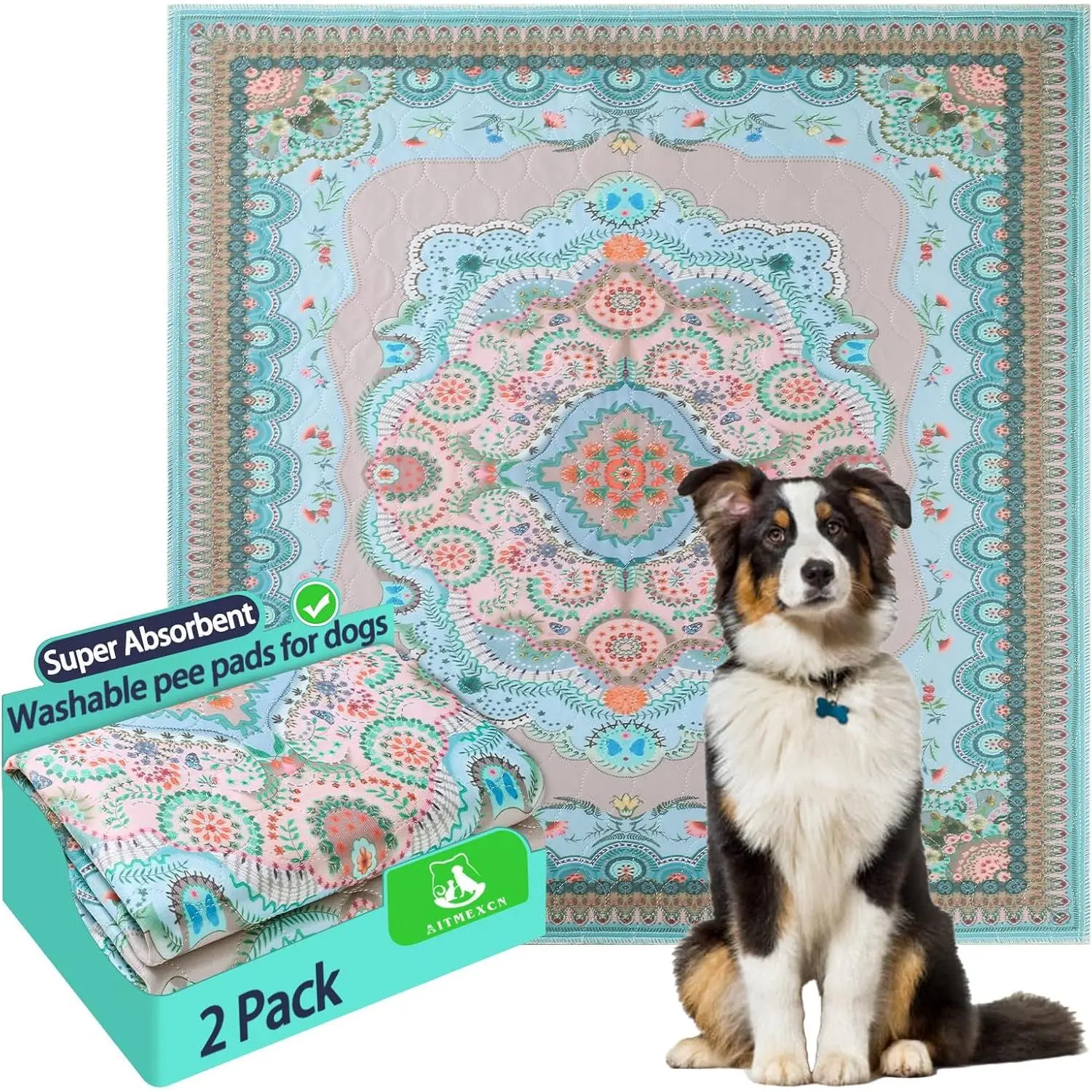 Washable Pee Pads for Dogs, 36"x41", 2 Pack Reusable Puppy Training Pads | Super Absorbent, Waterproof and Non-Slip for Whelping, Playpens, Crates, Housebreaking and Senior Dog Care