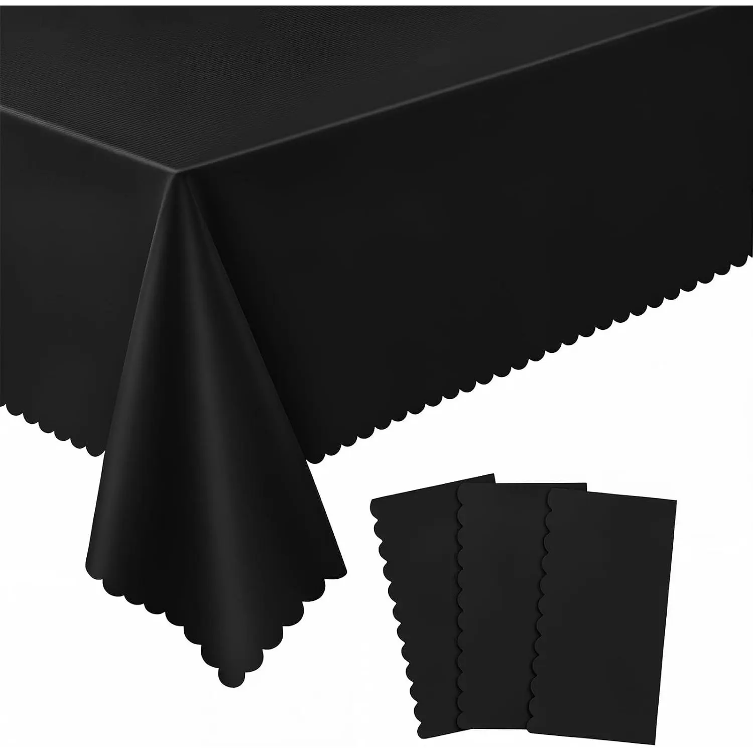 3 Pack Black Tablecloth Plastic, Scalloped Halloween Table Cloths | 54 x 108 Inch Rectangle Table Covers Halloween Party Decorations for Party, Birthday, Holiday & Gathering, Leakproof & Sturdy