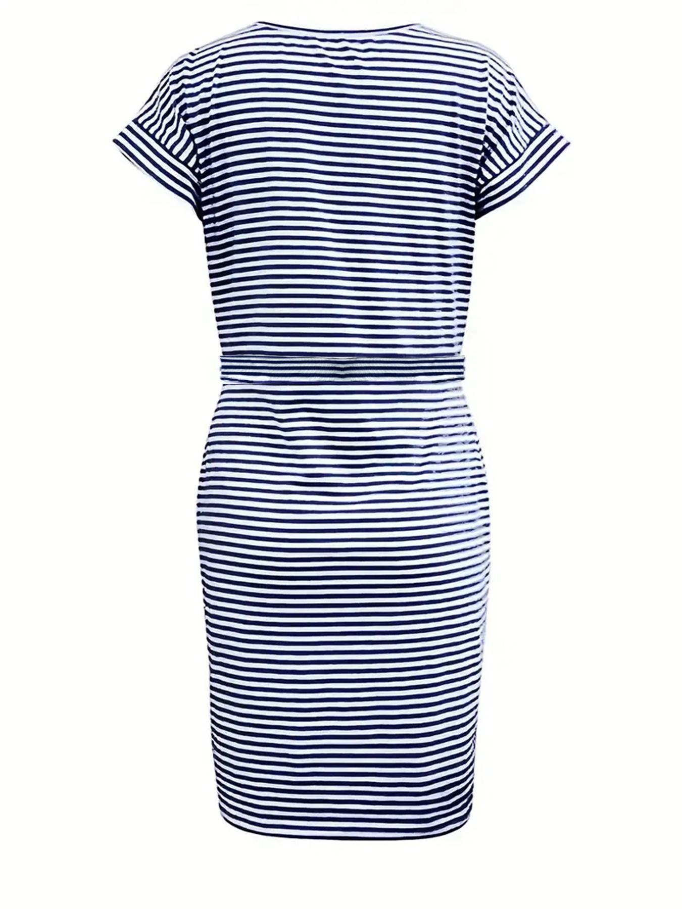 Women's Summer Dress with Belt, Pockets, Loose Fit, Soft Comfortable Fabric, Casual Style, Knee Length, Short Sleeve, Tie Front， Perfect For Daily Wear