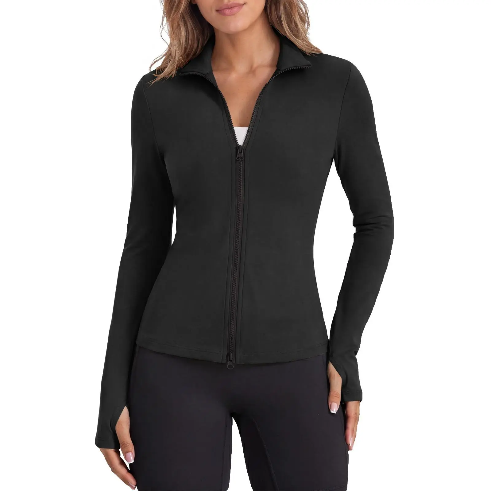 Aoysky Women's Sculpted Sports Jacket - Zip-Up Long-Sleeve Slim-Fit Workout Clothes, Sport Outerwear, Casual Layer for Running, Gym with Thumb Holes, Pockets, Sports Casual Jacket