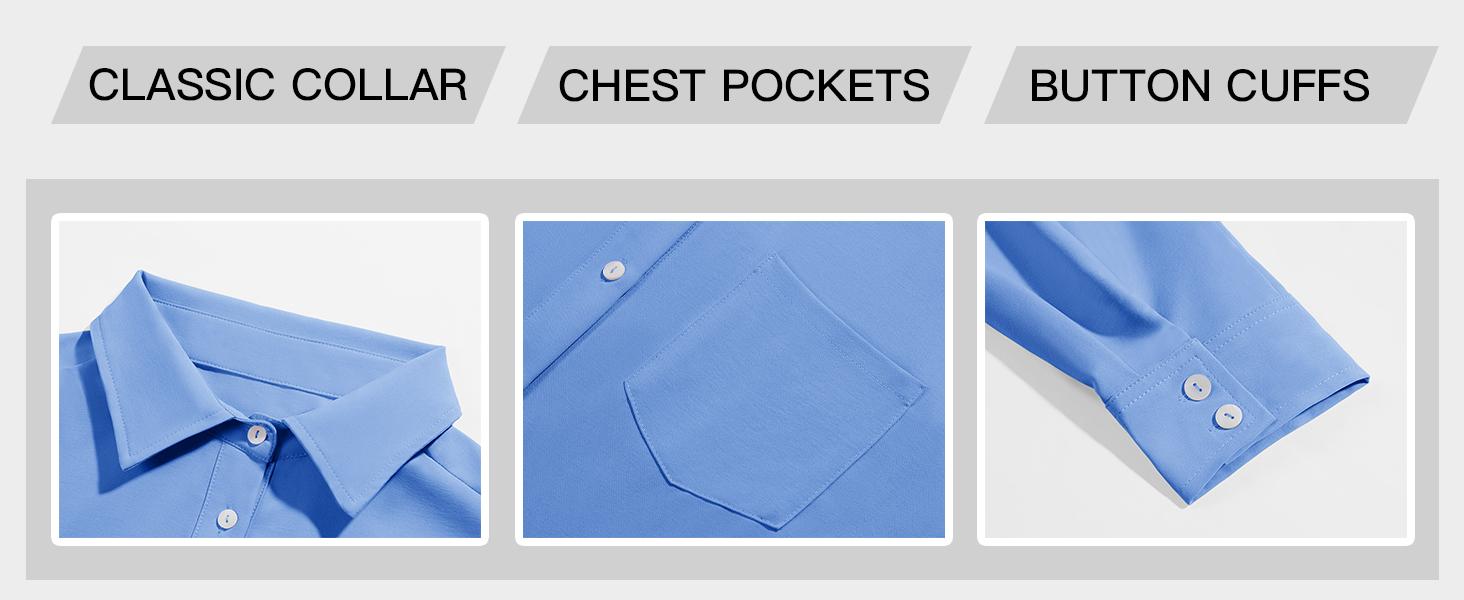 FMEYOA Womens Casual Button Down Shirt Dress Long Sleeve Collared Pleated Swing Mini Dresses