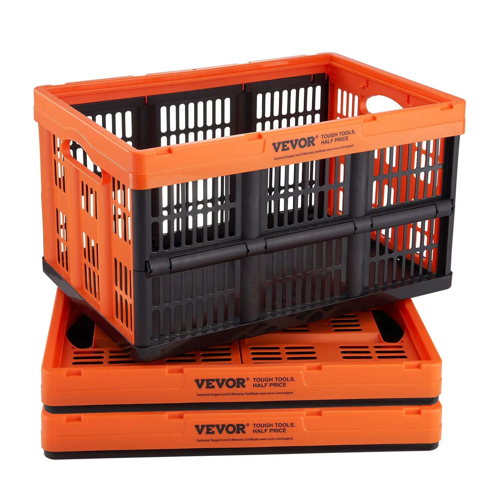 【Summerfinds】VEVOR 3-Pack Rectangular Portable Plastic Collapsible Storage Boxes, 45L Space-Saving Stackable Organiser Bins with Handles, 4kg Heavy-Duty Containers for Grocery Organizing, Garage (20.67x13.98x11.81in), Box, Organize